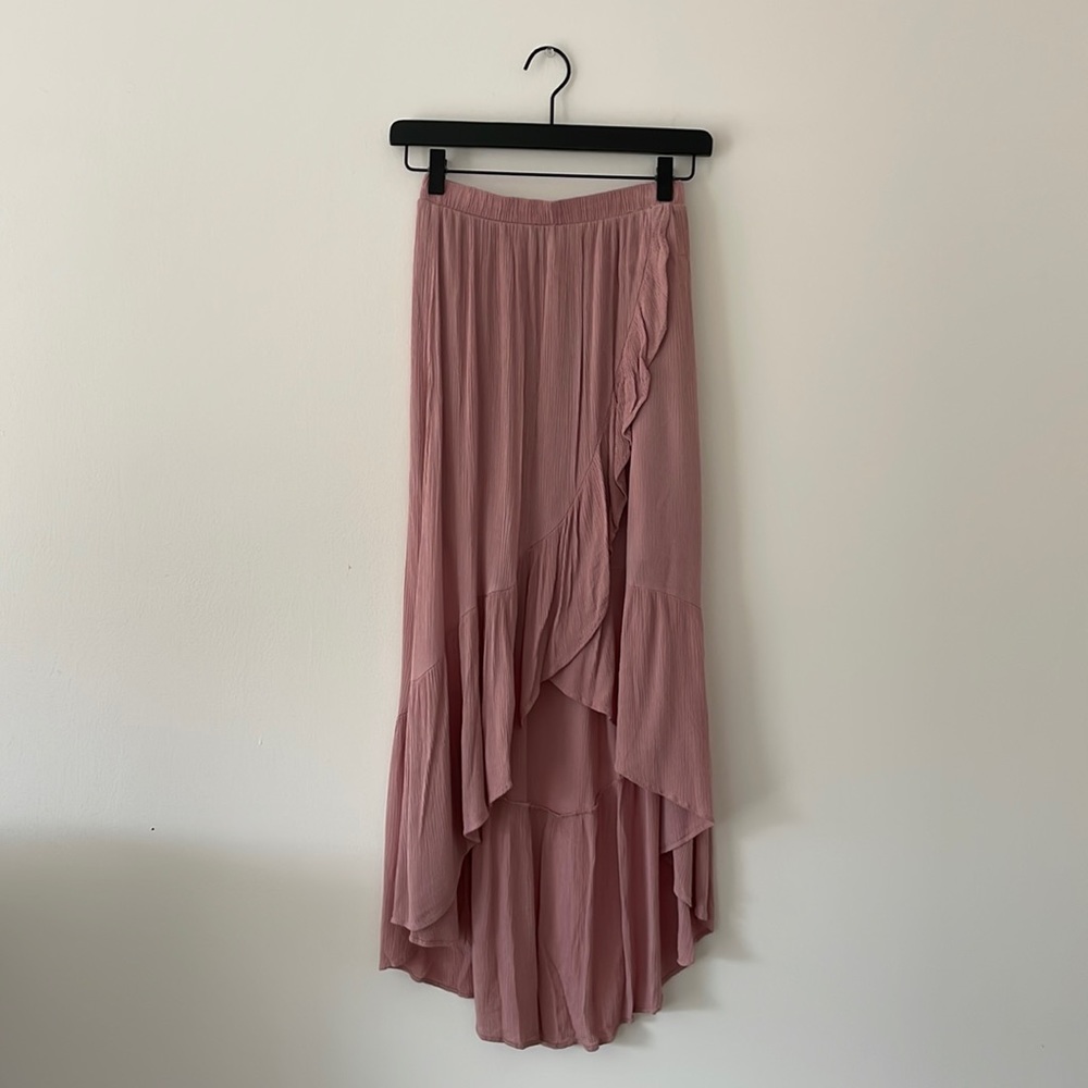 Lost + Wander Mauve Pink High-Low Ruffle Skirt